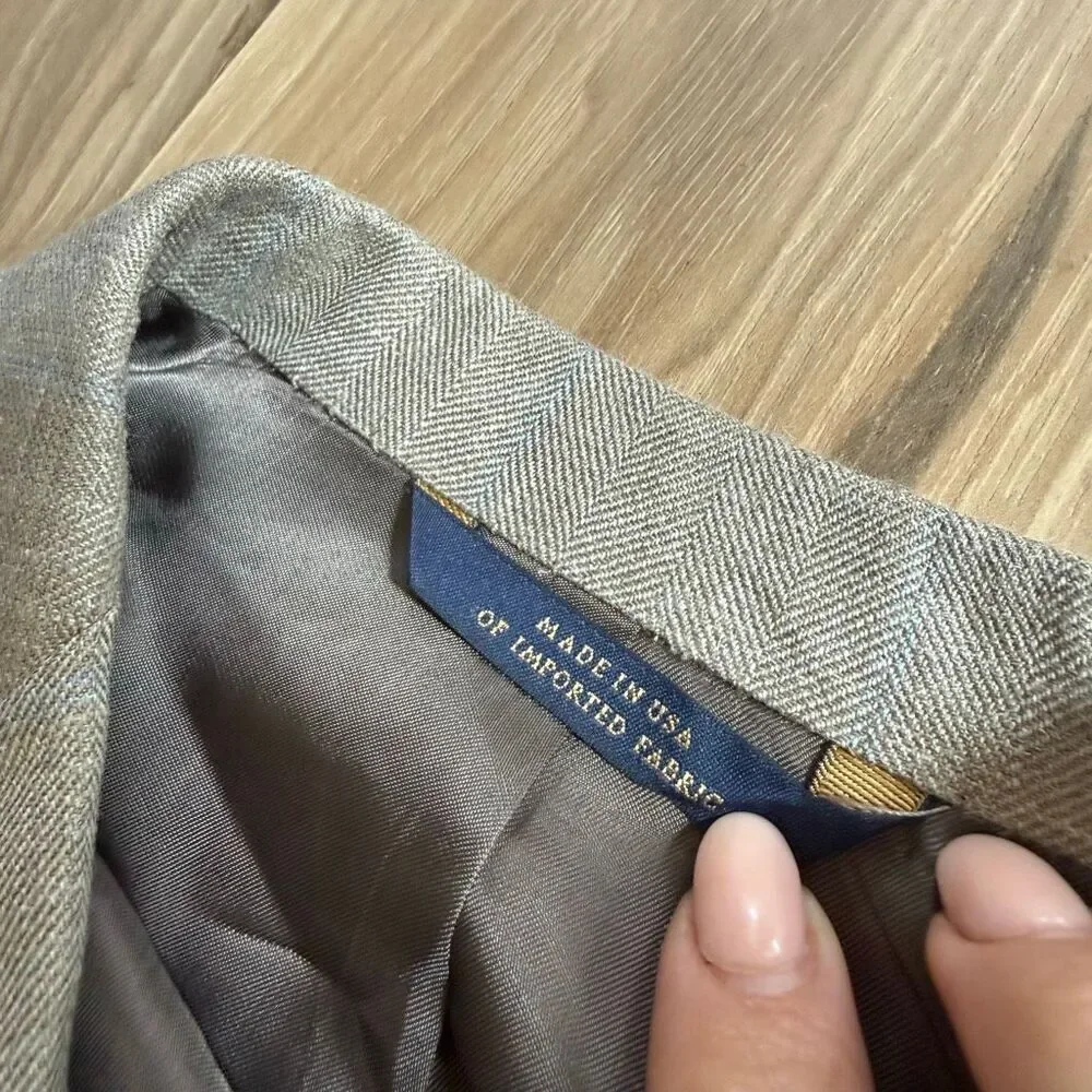 Brooks Brothers Mens Beige Fitzgerald Wool Silk Blend Sport Coat Blazer Size 44L
